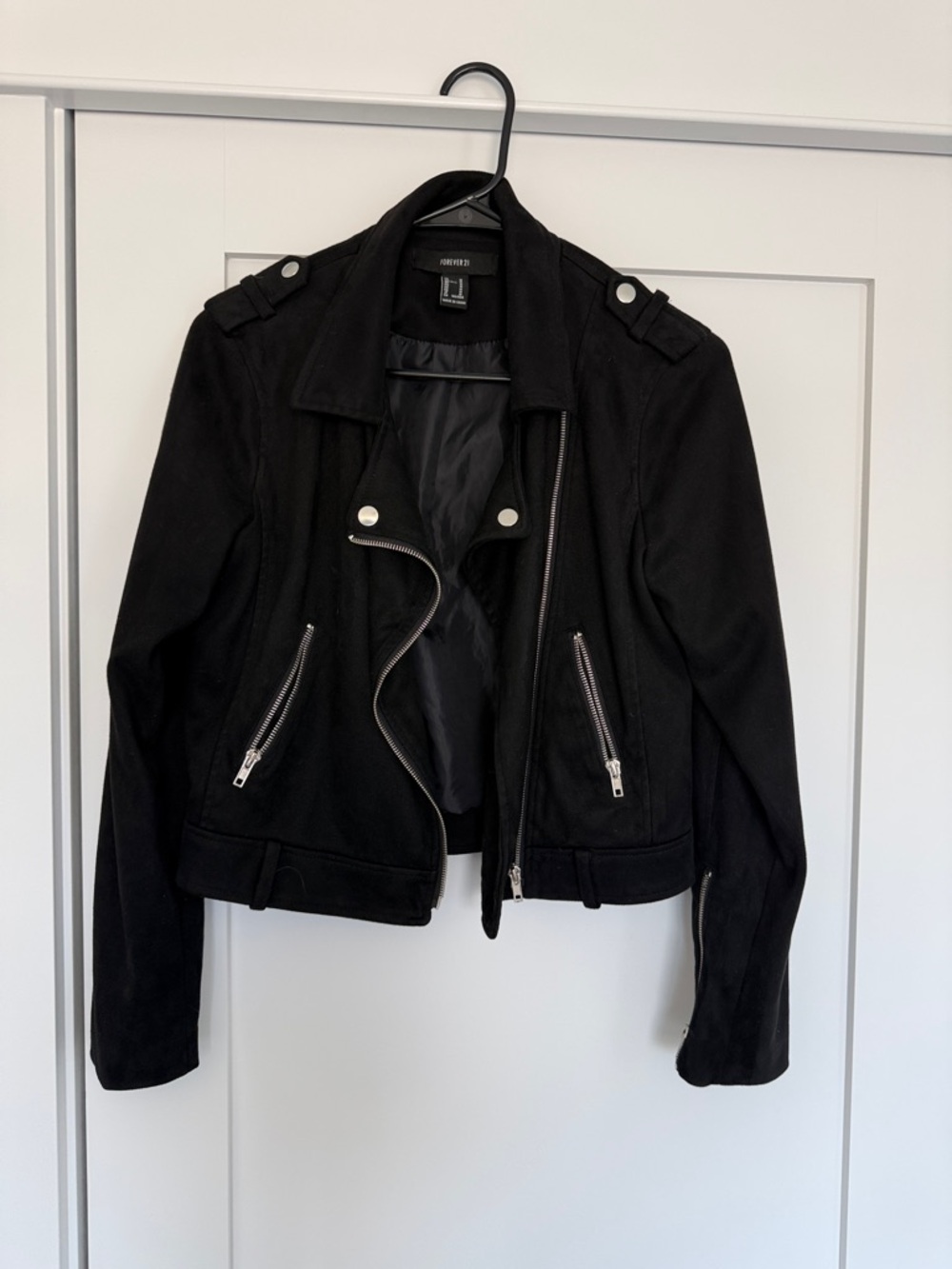 Forever 21 Black Suede Moto Jacket with Silver Hardware